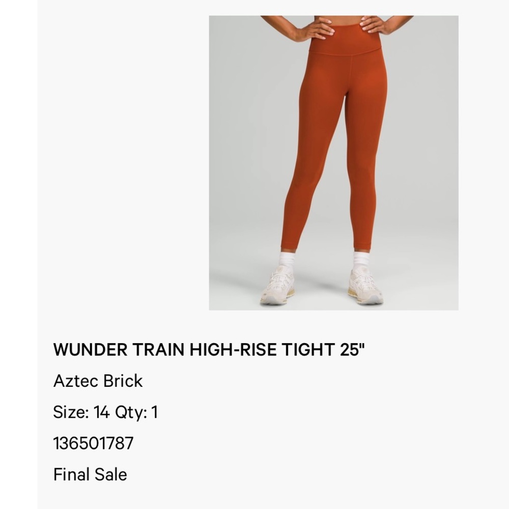 Wunder Train High Rise Tight 25” - Aztec Brick - Size 14 NWT